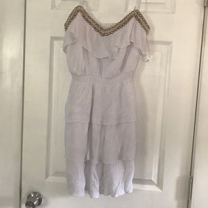 White Layered Summer Dress with Gold Embellishment